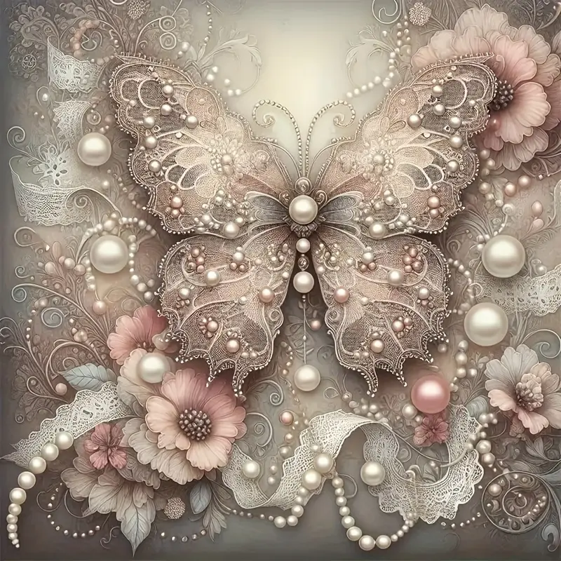 A Complete Round Full Diamond 5D Diamond Painting Art Home Decoration Set, Handicraft, Pearl Butterfly,Suitable for Beginners and Adults, Featuring A Full Diamond Painting Kit for A Complete Diamond Art Experience, Diamond Art Tools