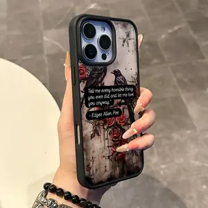 Poe Quote with Crows and RosesMagnetic Compatible Case for iPhone 17 16 E Pro Max 15 Plus 14 13 12 11 XS XR, Coquette Style | Trendy, Silicone, Lightweight, Shockproof, and Girly Protection