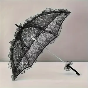 Romantic Lace Umbrella for Wedding, Halloween, and Special Occasions - Elegant Black Polyester and Spandex Umbrella, Non-Washable, Versatile Use