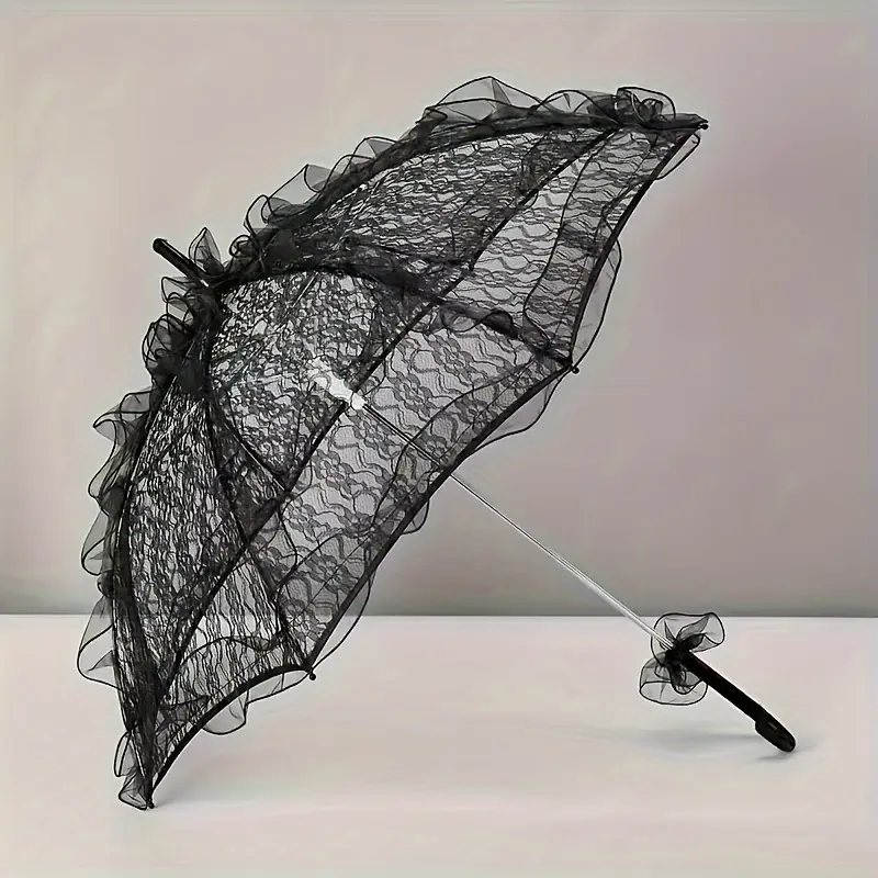 Romantic Lace Umbrella for Wedding, Halloween, and Special Occasions - Elegant Black Polyester and Spandex Umbrella, Non-Washable, Versatile Use
