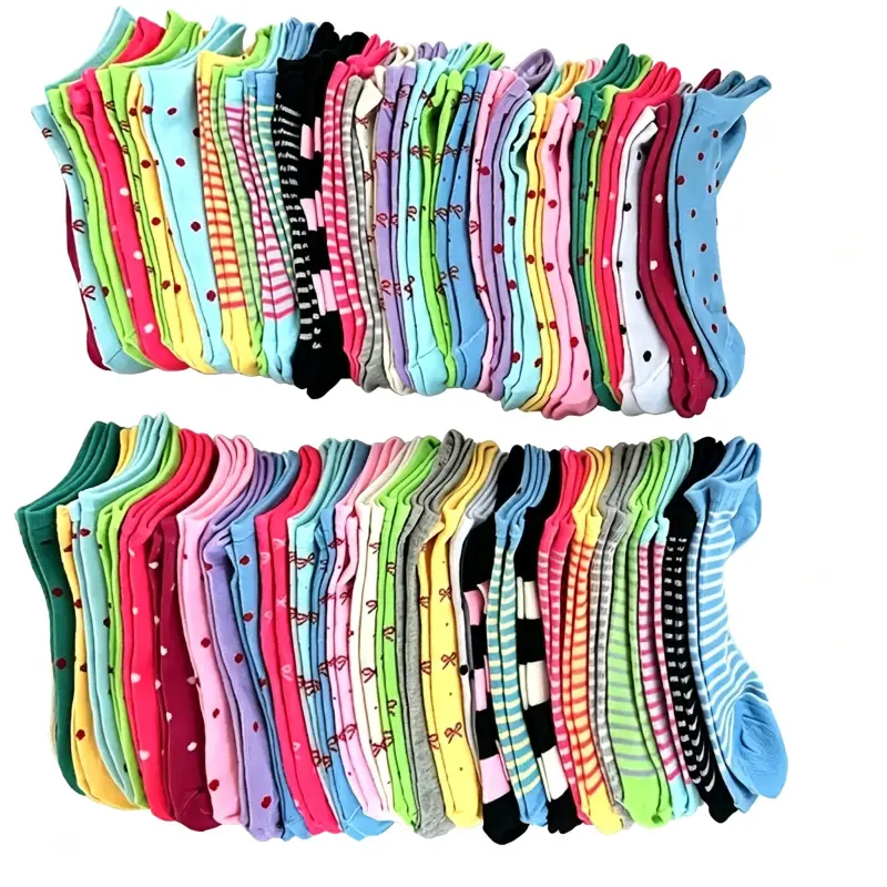 10/20/ Women's Basic Ankle Socks Set - Pastel Colors, Heart-Shaped Bows, Stripes, Polka Dots, Soft and Comfortable, Everyday Casual Socks, Perfect Gift
