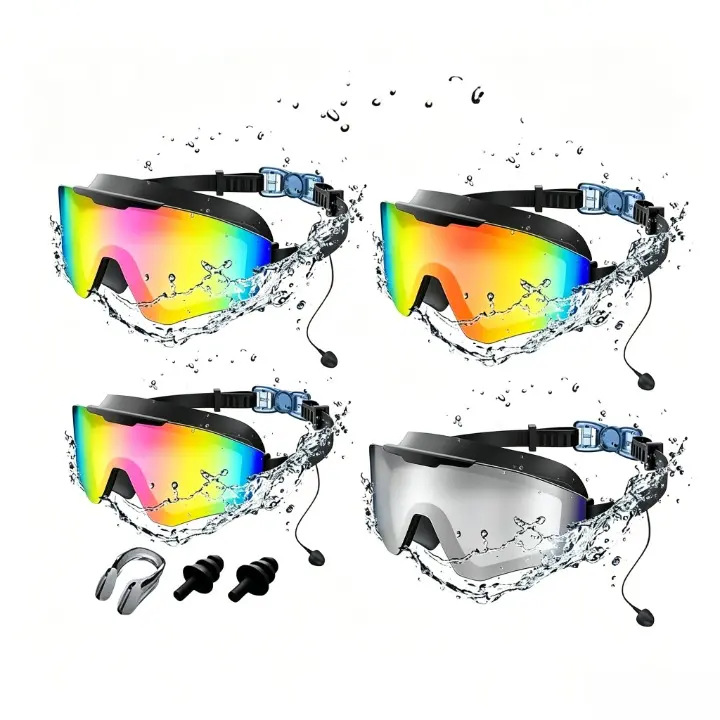 Viyawise Adult Swimming Goggles - Anti-Fog Full-Coverage, 3-Color UV-Protective Lenses, Waterproof Earplugs & Nose Clip, Ideal for Outdoor Swimming