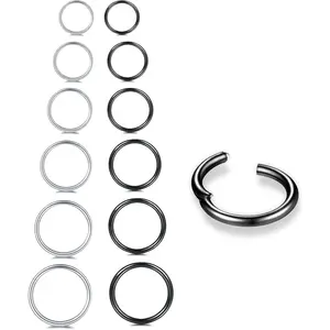 6/12Pcs 16G 18G 20G Nose Rings Hoops 316L Surgical Steel Nose Septum Lip Rings Tragus Cartilage Daith Rook Piercing  for Women 6mm 7mm 8mm 9mm 10mm 12mm