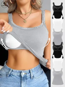 6 piece women soft lace trim Casual Underwear tank top sleeveless high stretch built in padding