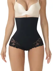1 Piece Lace Trim Seamless Women's Underwear, High Waist Tummy Control Butt Lifting Breathable Anti-chafing Safety Shorts