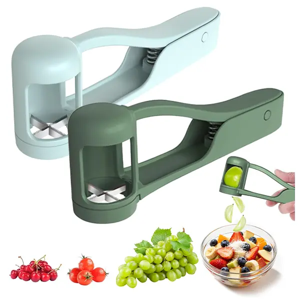 Stainless Steel Grape Cutter Slicer - Durable Fruit Tool, Portable Kitchen Gadgets & Utensils, 1-Press Single-Hand Thumb Cut, Smooth Salad Prep for Toddlers 1-3, Ideal for Grapes/Cherries/Tomatoes, Camping Gear