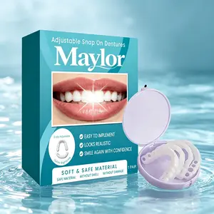 Instant Smile Adjustable Snap On Dentures Maylor Natural Looking Cosmetic False Teeth Soft Odorless Material At Home Smile Makeover Kit With Storage Case