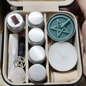 Witchy Mini Travel Altar with Herbs, Crystals, Candles, and Oil