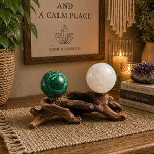 Driftwood Sphere Display Stand | Crystal Holder | Holds 2 Crystal Spheres Home