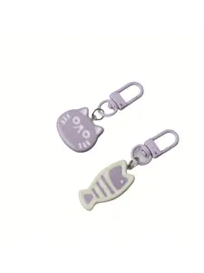 2pcs Cartoon Fish Cat Keychains, Multifunctional Resin Keychains, Student Car Bag Accessories, Cute Animal Pattern, Gift for Friends and Couples