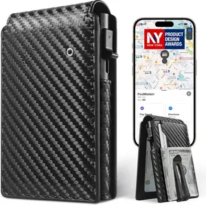 Auskang Mens Wallet with Tracker Works for Find My App (iOS Only), Smart Wallet for Mens Gifts, RFID Blocking, Replacement for AirTag Wallet, with Money Clip, Not for Android, Black