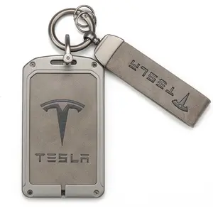 Key Card Holder for Tesla, Leather Card Key Holder for Model S/X/3/Y Cybertruck, Key Chain fit Tesla Key Card Holder,Door Entry Key Card Case Key Fob Cover Tesla Model 3 Y S X Accessories,Gray