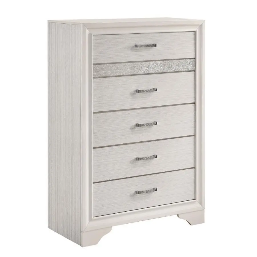 Miranda 5-drawer Chest White and Rhinestone 205115 Coaster