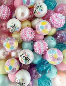 50 Qty 20mm Beads, Easter Set Beads Craft, Easter Season, Bunny Theme, Acrylic, Chunky size, Round, Gumball, Beading Supplies