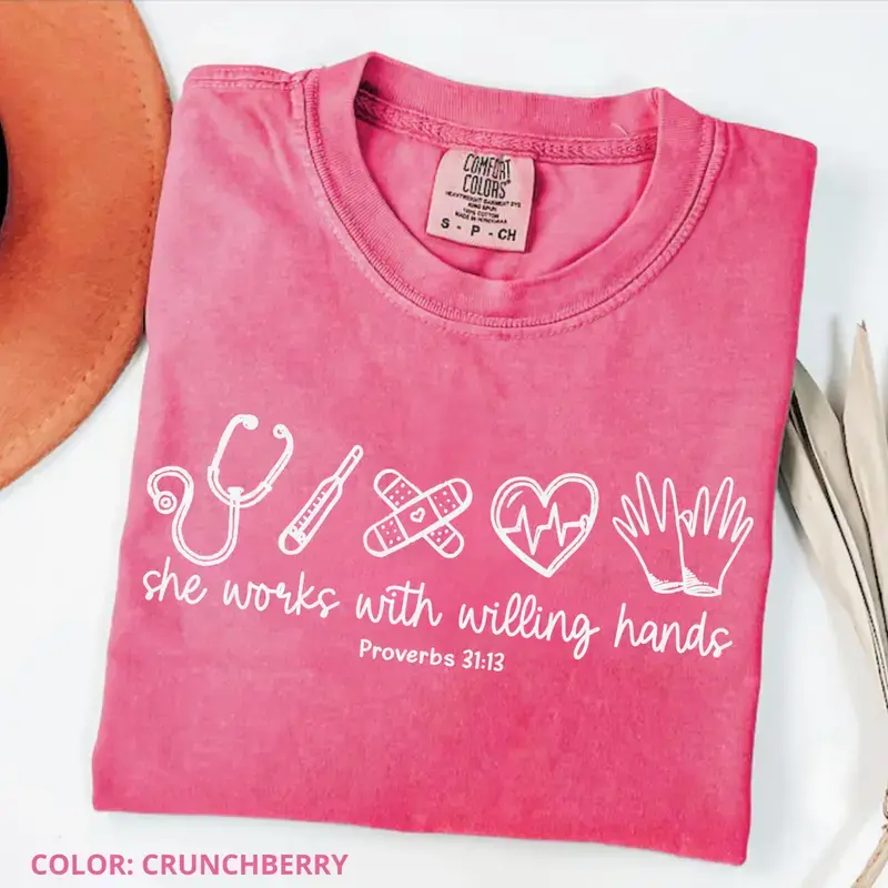 1202 SOUTH CLOTHING Tee for Christian Nurses, Vintage Comfort Colors Graphic, Soft Breathable Cotton Fabric, Aesthetic Everyday Wear, Hoodie, Casual, Sweatshirt, Shortsleeve, Round Neck, Crew Neck, Fit, Basic, Casual Wear, Printed, T-Shirt, Top, Women