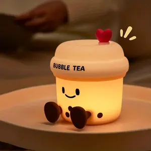 A cute milk tea cup bedside night light, USB port, three adjustable soft LED lights with touch control, suitable for home, bedroom, living room, a holiday gift for family Thanksgiving, Christmas