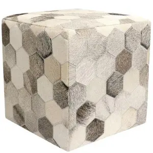 Canvello Home Cowhide Ottoman 18" x 18" x 18"