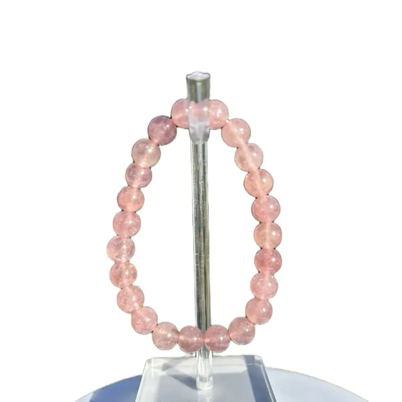 Strawberry Quartz 8mm Stretch Beaded Bracelet - Pink Beads, Simple Design, Versatile Accessory