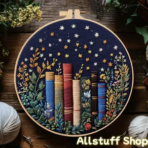 Stylish Embroidery Kit, Starry Book DIY Needlework Set with English Stitch Guide, Beginner-Friendly Handmade Bag Accessory Materials for Home Decoration