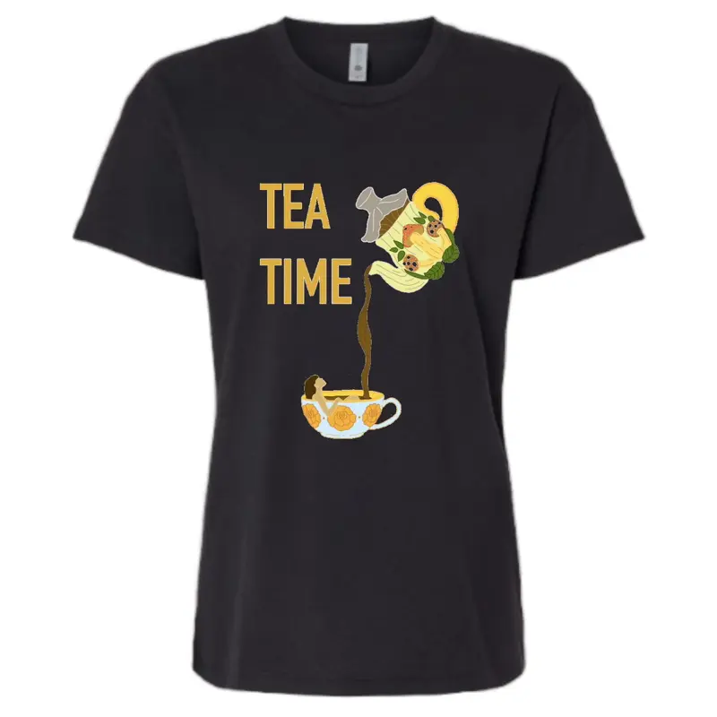 Tea Time Tshirt - Handmade Design, Casual Short Sleeve, Crewneck, Black Color, Summer Wear, Perfect for Summer Fun - Shortsleeve, Tank top