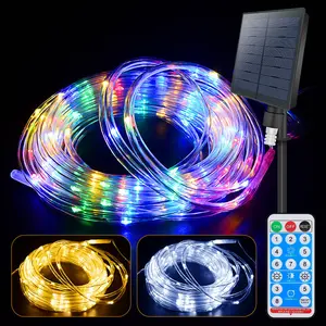 Solar Rope Lights,39FT 100LED Solar Rope Lights - IP65 Waterproof Solar Powered Fairy Lights with 8 Modes for Garden Yard Party Holiday Decor (Warm White)
