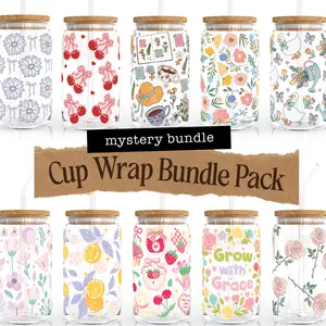 10 Pack Bundle UV DTF Cup Wrap for 16oz Glass Cup | Sticker Bundle for Water Bottle decoration |