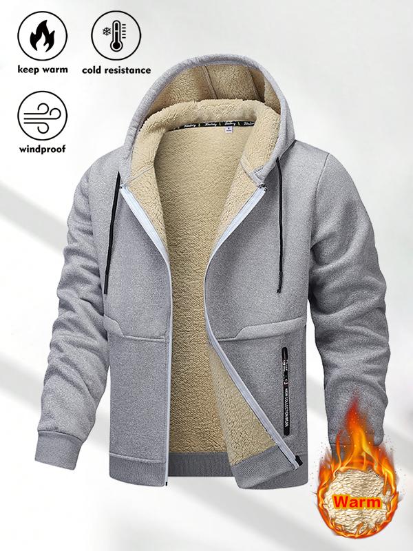 Men's Winter Sports Hoodie 2PCS Sherpa Fleece Lined Warm Thick Cold Resistant Windproof Full Zip Jacket for Daily Outdoor Use