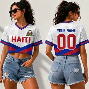 Custom Haiti Crop Jersey, Personalized Haiti Soccer Shirt, Women's Flag Crop Top, Custom Name Number Football Tee