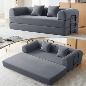KELVISS Convertible Cloud Floor Sofa Bed, Multiple Covers Available, Comfy Corduroy Modern Futon Couch with 2 Headrest Pillows, High-Density Memory Sponge Fill, No Assembly Sofa for Small Spaces Adjustable Sleeper