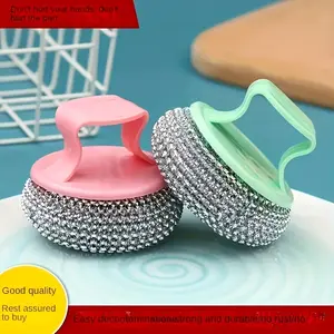 Stainless Steel Scrub Sponge with Ergonomic Handle Non Scratch No Residue Kitchen Cleaning Pad Durable Plastic Metal Brush for Pots Pans Non Stick Cookware Reusable Scrubber Heavy Duty Grease Remover Dish Washing Tool 2026