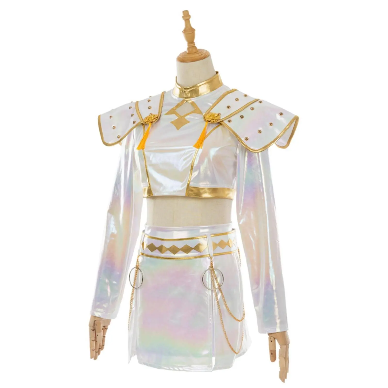 Girls' MD Sparkly Polyester 2-Piece Costume Set, Children Sizes 4-12, Cosplay Wear for Dance, Music Festival, Polyester Clothes, Stage Performance, Two-Pieces