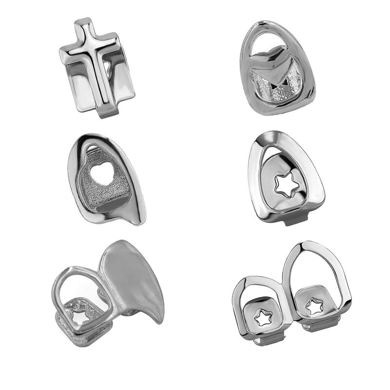 2 Pieces 18K Gold Plated Gold Finish Teeth Grillz Single Teeth Cap Crown, Hip Hop Mouth Grills Fang with Adhesive Beads Party Accessories,Versatile Halloween Personalized Teeth Ornaments for Men and Women