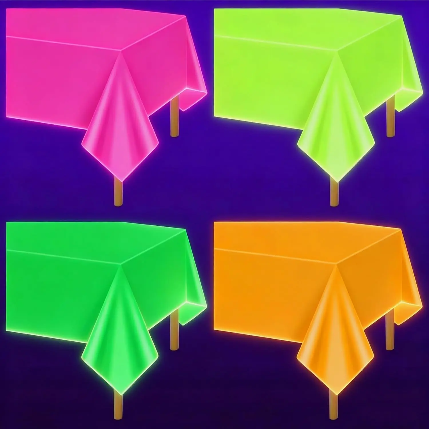 4 Pcs Glow in The Dark Table Cloths, Neon Tablecloths for Parties Neon Birthday Party Decorations, 51 X 86 Inches