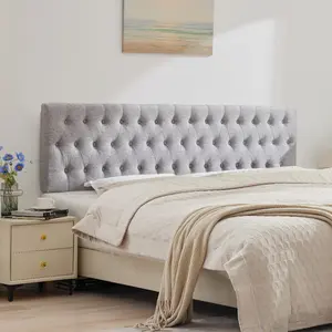 Tbfit King Size Luxury Modern Designer Upholstered Headboard - Diamond Tufted Linen Fabric Headboard Only, Adjustable Height, Solid Wood Legs (Adjustable Leg Headboards), Designer Upholstered Headboards, DealsforYouDays