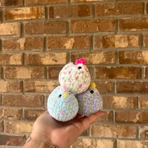 Handmade crochet floral chicken plushie