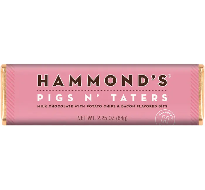 Hammond's Pigs N' Taters Chocolate Bar | Milk Chocolate with Potato Chips & Bacon Flavored Bits