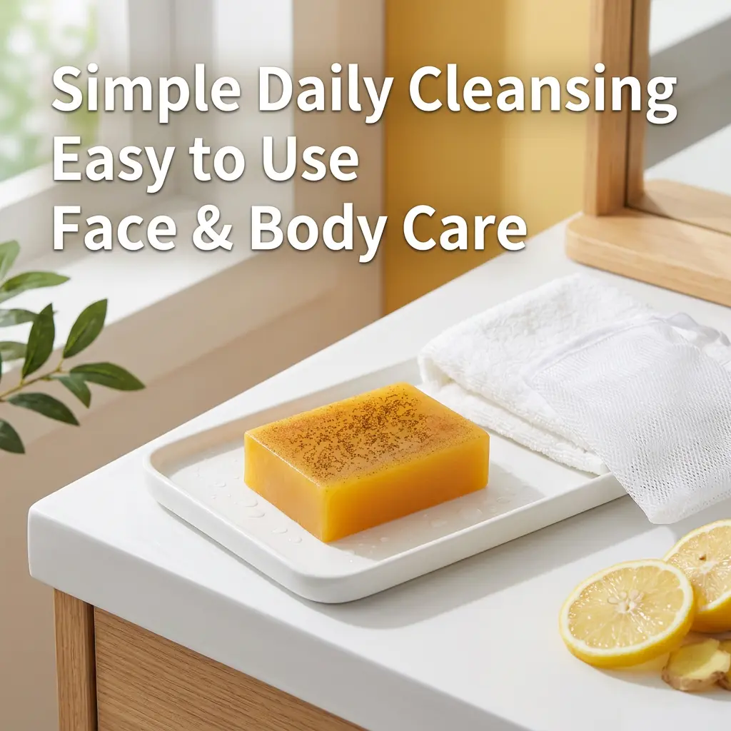 2-Pack Lemon Turmeric Kojic & Orange Cleansing Soap Bars with Soap Nets, Daily Face & Body Wash Cleanser, Rich Foaming Bath & Body Care Pouch