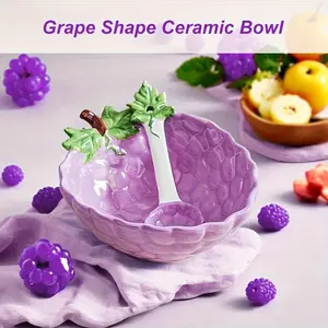 Grape Shaped Ceramic Bowl and Spoon Set, Food Safe Bowl for Salad, Rice, Ice Cream, Party Decor, Unique Kitchenware Gift