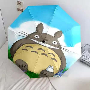 cute Totoro 07 Cartoon pattern printed new umbrella, 1 self-folding umbrella, portable foldable travel umbrella, outdoor umbrella, Christmas birthday festival gift