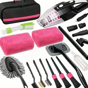 19pcs Car Ceaning Wash Kit Interior Detaling Cleaner Kit With High Power Handheld Vacum Brush Set, Windshield Tool Duster Towels, Complete Car Care Tools