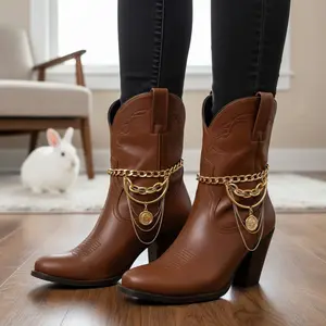 NEW Women's 2PCS Gold Western Boot Chain Bracelet Multi-Strand Coin Charm Shoe Anklet Set Handmade in USA Fashion Jewelry