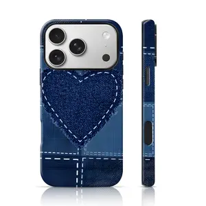Denim Heart Patchwork Design Phone Case Drop Proof for iPhone 17 Pro Max/16 Pro Max /15Pro Max 15/14/13/12 & Samsung S26 /S25Ultra Trendy ins Style