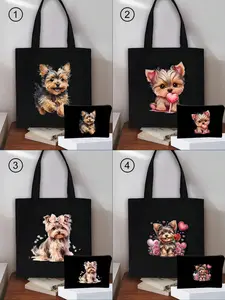 Yorkshire Terrier Canvas Handbag, Cute Dog Print, Reusable Grocery Bag, Durable Strap, Perfect for Shopping, Gifts, Beach, Travel, School