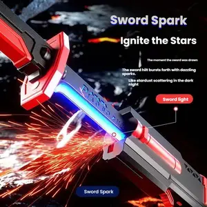 Children’s Day Gift Starlight Sword Toy, Retractable Spark Saber with Light Music Spray, Interactive Hobby Play Toy for Kids Boys Girls (Red/Silver) BeyBattle Set Launchers