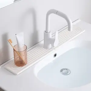 Super Absorbent Diatomite Stone Faucet Mat Set, Quick-Drying Sink Splash Guard Countertop Protector for 2.5" Faucet Hole, 23.6" x 3.9" White
