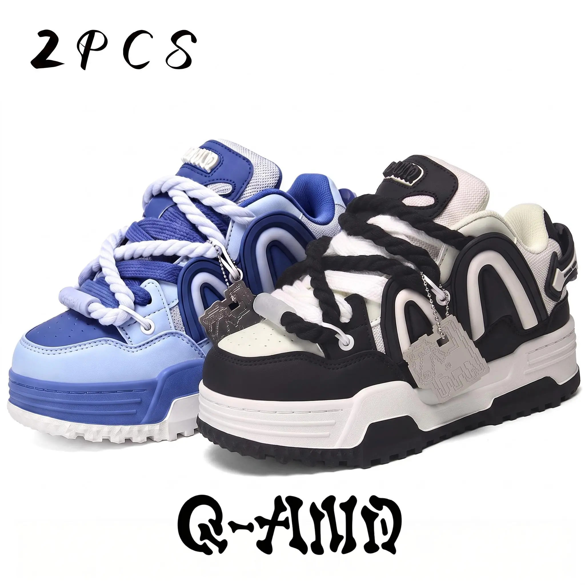 Q-AND Unisex Chunky Platform Skateboarding Shoes, Thick Rope Laces Streetwear Casual Sneakers, Height-Boost Non-Slip Footwear with 4 Colorways for Boys