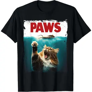 Paw-some Kitty Cats.USA PAWS Parody Cat Mouse Humorous Cat Chasing Mouse Kitten T-Shirt, Small, Black Graphic tees