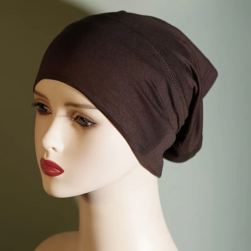 Breathable Stretchy Muslim Tube Undercap - Smooth Dark Brown Polyester Headscarf for Women, Perfect for Ramadan & Religious Occasions, Hijab Scarf