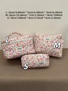 3pcs Large Floral Travel Cosmetic Bag Set, Water-Resistant Quilted Toiletry Organizer, Cute Animal Pattern, All Seasons Use