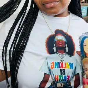 Walking by Faith T-Shirt with Colorful Text and Stylish Accessories for Women